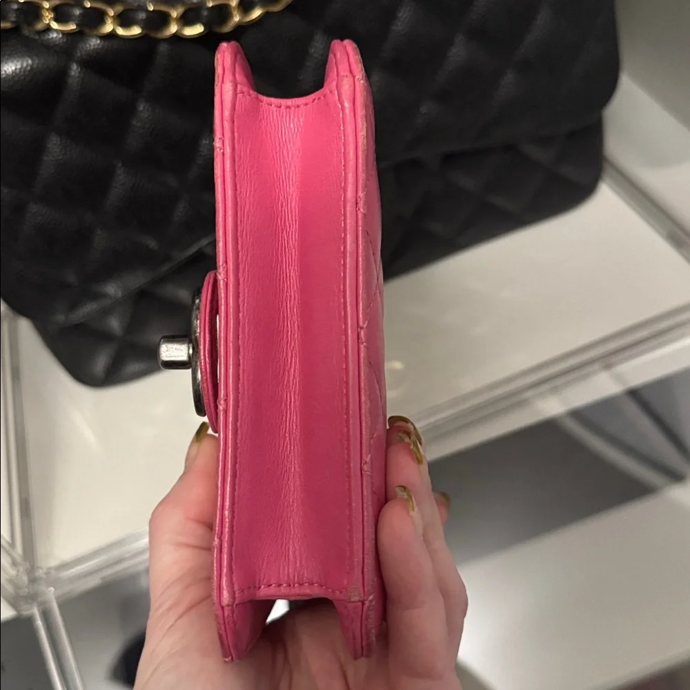 Authentic CHANEL Lambskin Quilted Mini Crossing Flap Pink
